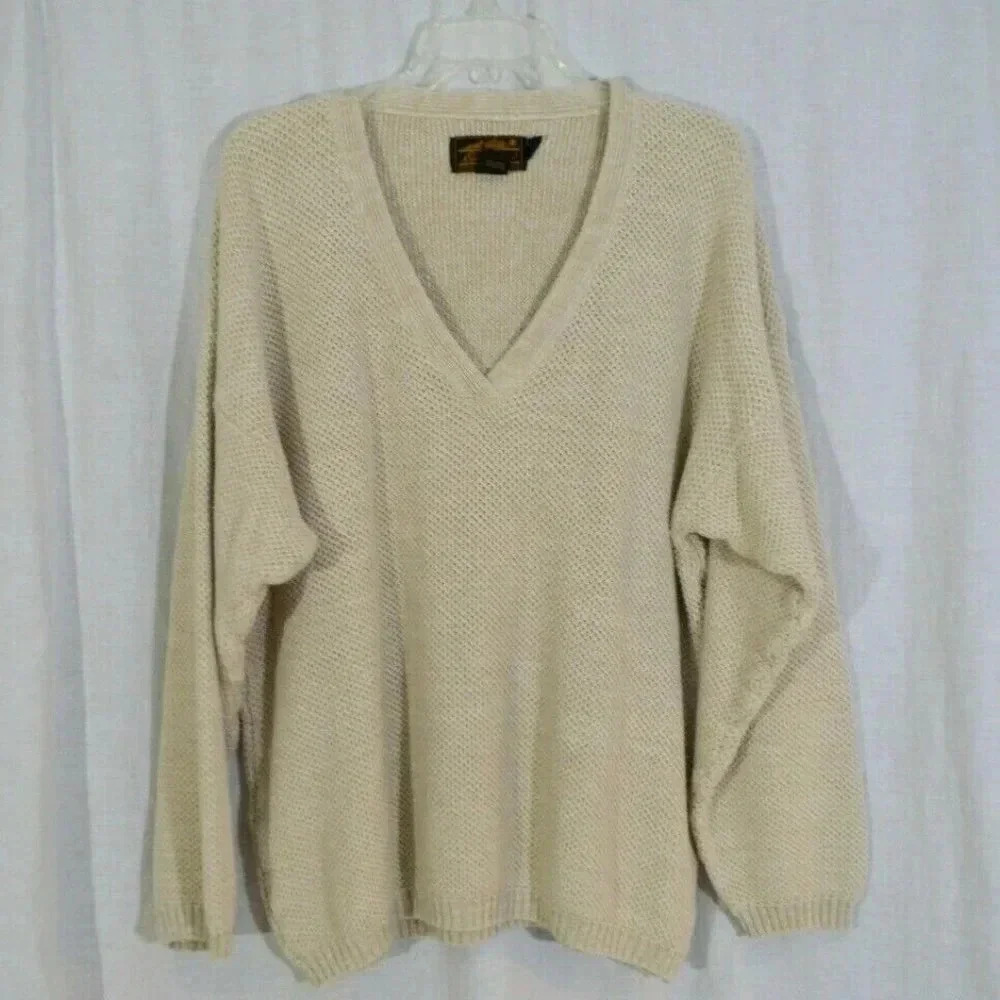 Eddie Bauer Beige V-Neck Long Sleeve Pullover